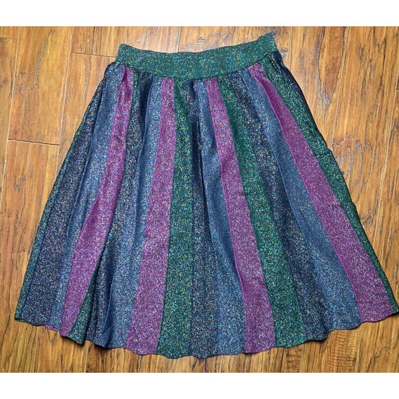 CHEE CHO Skirt Womens Medium Pleated Striped A- Line Midi Multicolor Glitter - Picture 1 of 6
